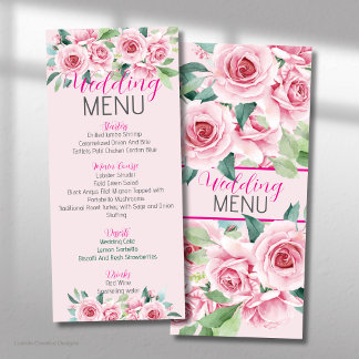 Roze Aquarelrozen Bruiloft Plat Menu