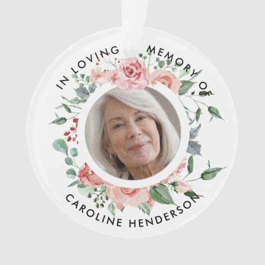 Roze Aquarelrozen Ter Herinnering Aan Een Lieve Om Ornament (voorkant)