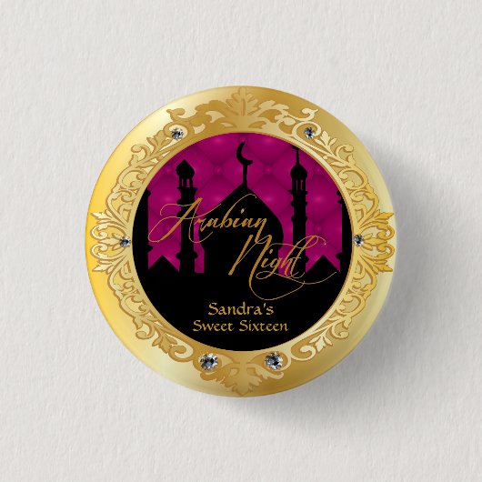Roze Arabine Nights Party, 1 inch Button rondom de (Voorkant)
