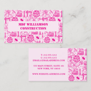 roze Architectonisch Blauwdruk Engineer Patroon Visitekaartje