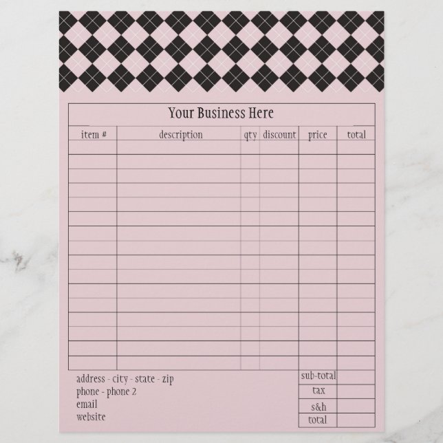Roze Argyle-bestelformulier (Voorkant)