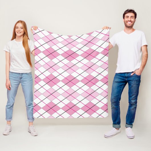 Roze Argyle Fleece Blanket Deken (In situ)