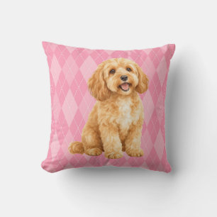 Roze Argyle Gouden Cockapoo Worp Kussen