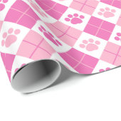 Roze argyle Paw Print Patroon Cadeaupapier (Rol Hoek)
