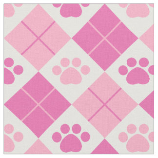 Roze argyle Paw Print Patroon Stof