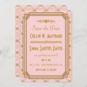 Roze Art Deco Bewaar de datum uitnodigt Save The Date (Voorkant / Achterkant)