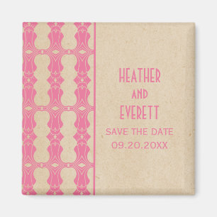 Roze Art Deco Border Save the Date Magnet Magneet