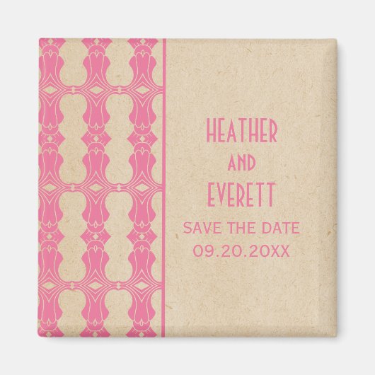 Roze Art Deco Border Save the Date Magnet Magneet (Voorkant)