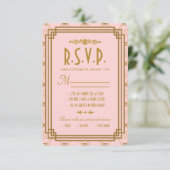 Roze Art Deco Bruiloft RSVP Kaarten Kaartje (Staand voorkant)