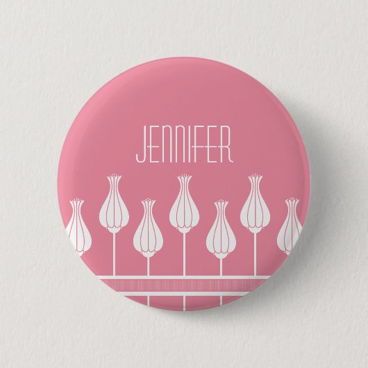 Roze Art Deco Floral Button (Voorkant)