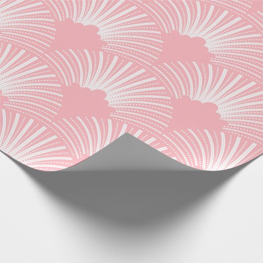 Roze art-deco-patroon op witte achtergrond cadeaupapier (Hoek)