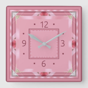 Roze Art Deco Vierkante Klok