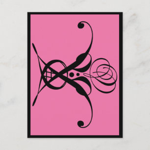 Roze Art Deco Zwart Bloeiend Roos Briefkaart