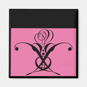 Roze Art Deco Zwart Bloeiend Roos Magneet