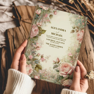 Roze  Art Nouveau Bloemenbruiloft Kaart