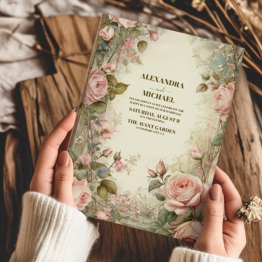 Roze  Art Nouveau Bloemenbruiloft Kaart