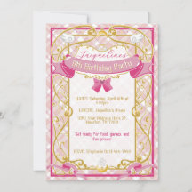 Roze Art Nouveau Prinses Verjaardagsuitnodiging
