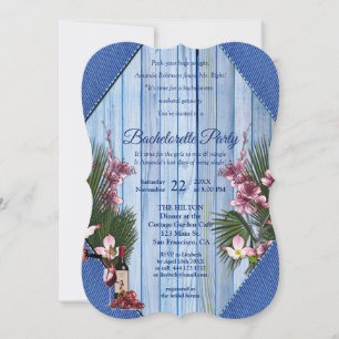 Roze Arty Flowers Blue-wood Texture Bachelorette Kaart