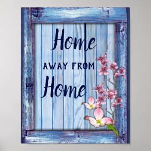 Roze arty Flowers op Blue-wood textuur Poster
