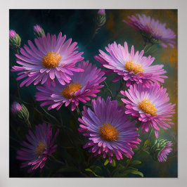 Roze Aster Bloem Art Print Poster