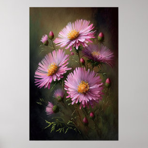 Roze Aster Bloem Art Print Poster