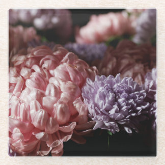 Roze Aster Boeket: Barokke Verlichting. Glazen Onderzetter