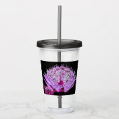 Roze Astrantia Bloem op Zwarte Bloem Acryl Drinkbeker (Voorkant)