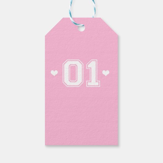 Roze Atletiek 01 1e Verjaardag Baby shower Gift La Cadeaulabel (Achterkant)