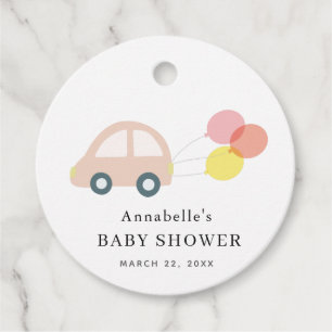 Roze Auto Ballonnen Wit Meisje Baby shower Bedankjes Labels