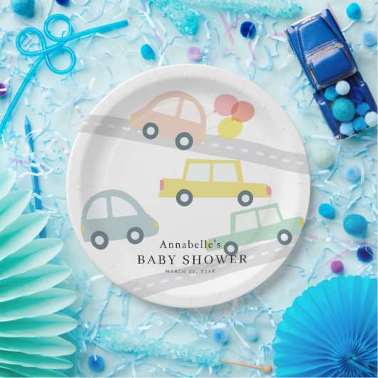 Roze Auto Ballonnen Wit Meisje Baby shower Papieren Bordje (Feest)