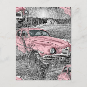 roze auto briefkaart