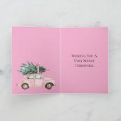 Roze auto kerstboom kaart (Binnen)