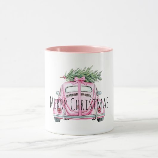 Roze Auto Kerstboom Mok (Midden)