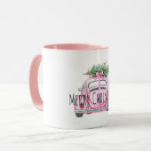 Roze Auto Kerstboom Mok (Voorkant links)