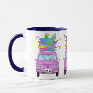 Roze auto met kerstcadeautjes Waterverf Mok