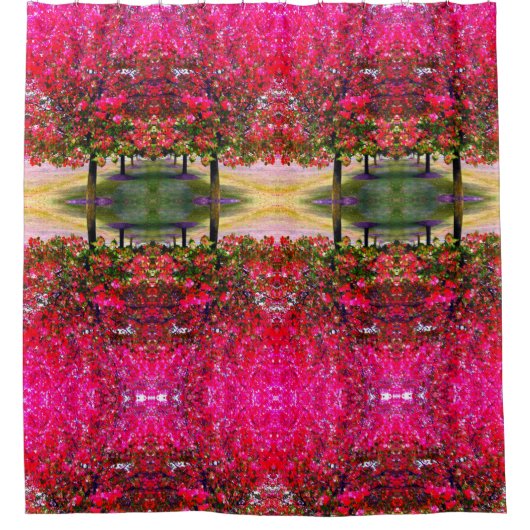 Roze Autumn landschap, roze bladeren Douchegordijn (Voorkant)