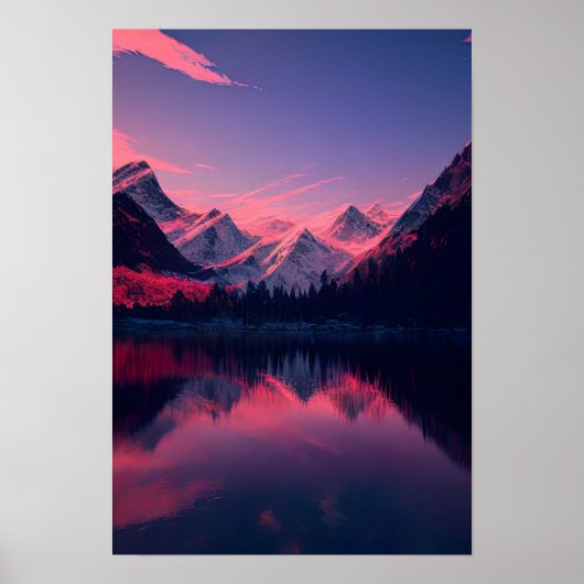 Roze avond bij het meer poster (Voorkant)