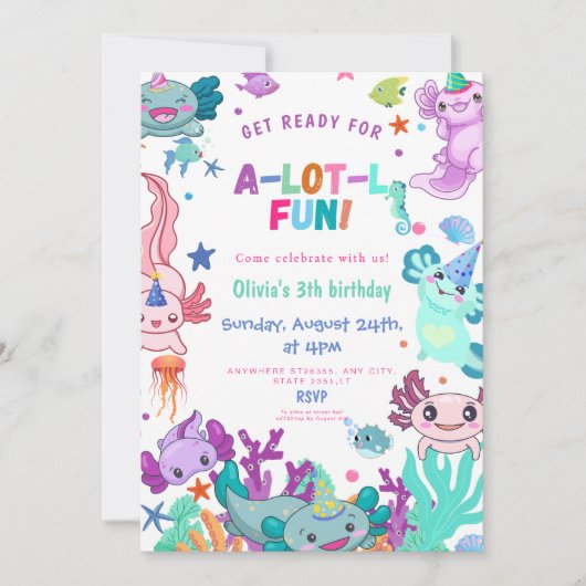 Roze axolotl Alotl Fun verjaardagsfeestje Kaart (Voorkant)