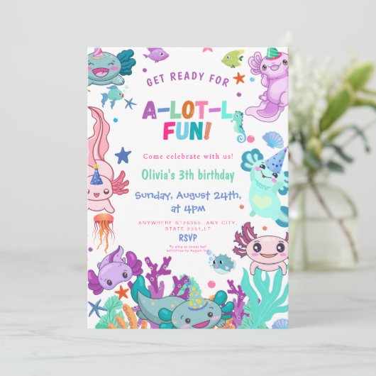 Roze axolotl Alotl Fun verjaardagsfeestje Kaart (Staand voorkant)