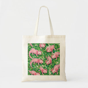 Roze Axolotl Botanisch Patroon Tote Bag