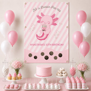Roze Axolotl Bubble Boba Thee Verjaardagsfeestje Spandoek