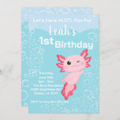 Roze Axolotl Meisje 1e Verjaardagsfeest Kaart (Voorkant / Achterkant)