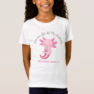 Roze Axolotl Meisjes Verjaardagsfeest Boba Thee Pa T-shirt