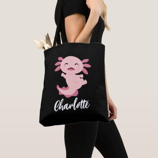Roze Axolotl Monogram Naam Draagtas (Dichtbij)