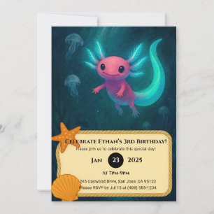 Roze Axolotl Tussen Jellyfish Verjaardag Kaart