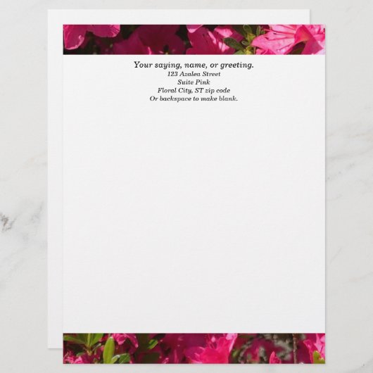 Roze Azalea Custom Letterkop met Adres Briefhoofd (Voorkant / Achterkant)