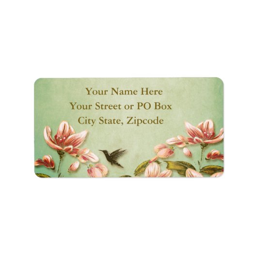 Roze Azaleas op groene mist Etiket (Voorkant)