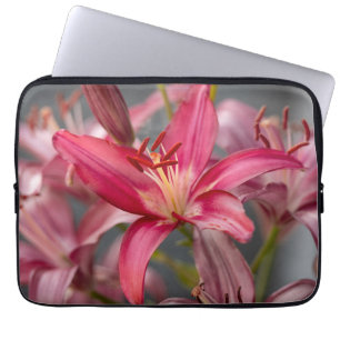 Roze Aziatische Lelie, Levendige Bloem Foto Laptop Sleeve