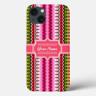 Roze Aztec Tribal Ikat Persoonlijke naam iPhone 13 Hoesje