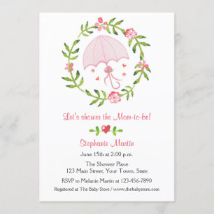 Roze baarmoeder en Floral Wreath Shower Invitation Kaart